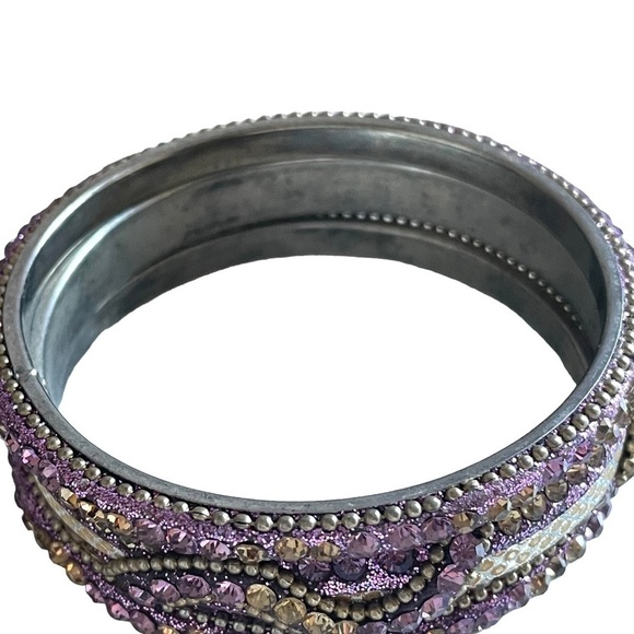 Set of Three Crystal Silver Tone Bangle Bracets - Picture 10 of 11